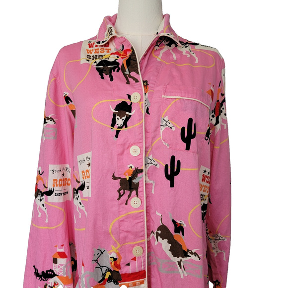 Nick & Nora Pink Rodeo Nightgown Sleep Shirt Sz M Cool Cotton Western Cowboy Y2K - Picture 2 of 11